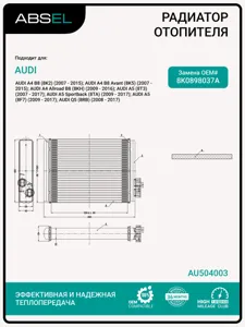 ABSEL AU504003 Радиатор отопителя