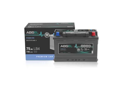 ABSEL QE075073A84A Аккумулятор EFB ABSEL POWER EFB 12V LB4 75Ah 730A (0) ОП (легковая) type EURO (315x175x175)