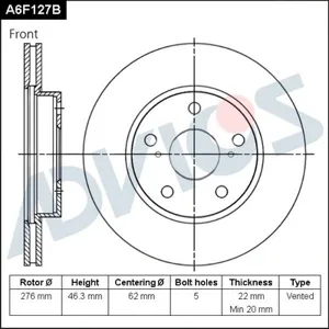 ADVICS A6F127B Диск тормозной Toyota Corolla 06- перед.