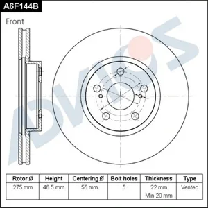 ADVICS A6F144B Диск торм.перед.вент.