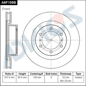 ADVICS A6F159B Диск торм.перед.вент. Lexus GX400460 09-, Toyota Land Cruiser Prado 150 09-, Lexus GX (URJ15) 460 4WD 11.09-, 296 л.с.