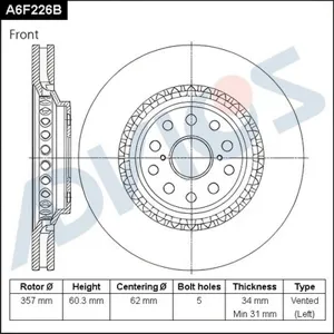 ADVICS A6F226B Диск торм.перед.вент.