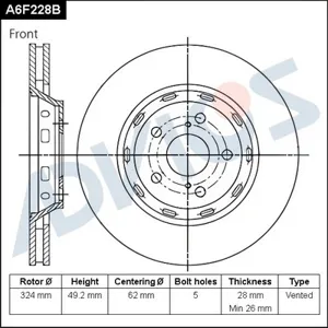 ADVICS A6F228B Диск тормозной Toyota VENZA 08- перед.