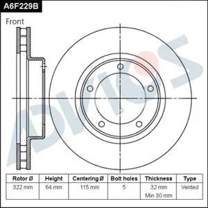 ADVICS A6F229B Диск торм.перед.вент.