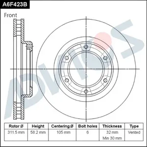ADVICS A6F423B Диск торм.перед.вент.