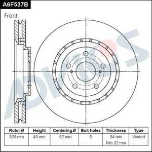 ADVICS A6F537B Диск тормозной Lexus RX450H 12- перед.