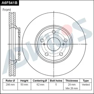 ADVICS A6F541B Диск торм.перед.вент.