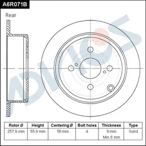 ADVICS A6R071B Тормозной диск Toyota Corolla задн. 02- 1.41.8