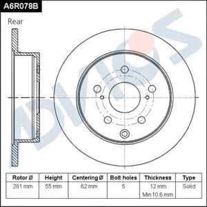 ADVICS A6R078B Диск тормозной Toyota RAV4 06- задн.