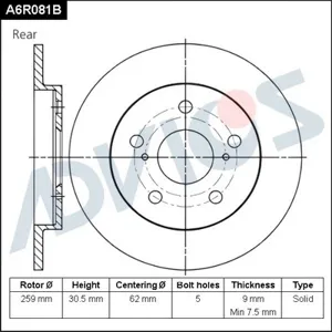 ADVICS A6R081B Диск торм.задний