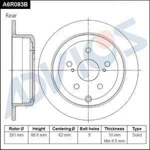 ADVICS A6R083B Диск тормозной Toyota Camry 06- задн.
