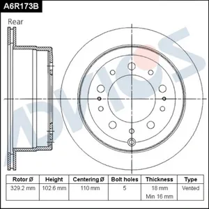 ADVICS A6R173B Диск тормозной Lexus Toyota Land Cruiser J100LX470 98- задн.