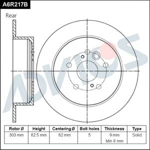 ADVICS A6R217B Тормозной диск Toyota RAV 4 задн. D 303ММ -06 1.82.0