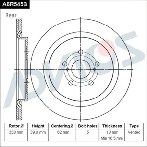 ADVICS A6R545B Диск торм.задний вентилируемый