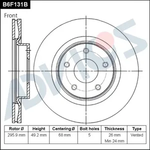 ADVICS B6F131B Диск тормозной Nissan Teana 08- перед.