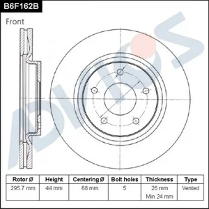 ADVICS B6F162B Диск тормозной Nissan Qashqai X-Trail 07- перед.