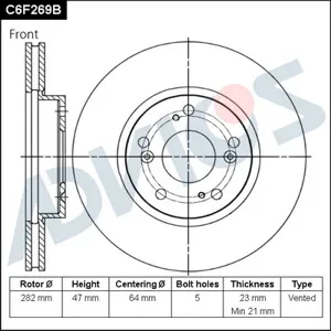 ADVICS C6F269B Диск торм.перед.вент.