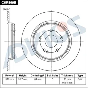 ADVICS C6R869B Диск торм.задний