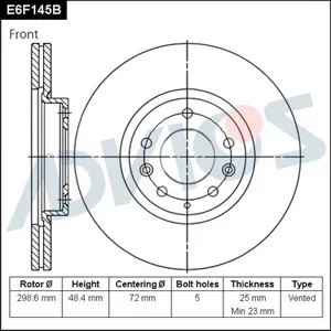 ADVICS E6F145B Диск тормозной Mazda 6 07- перед.