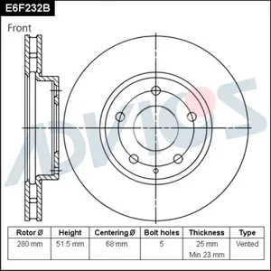 ADVICS E6F232B Диск тормозной Mazda 3 13- перед.