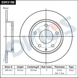 ADVICS E6R215B Тормозной диск Mazda 3 задн. D 265ММ 13-