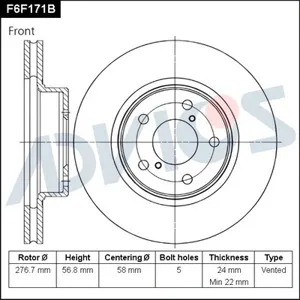 ADVICS F6F171B Диск тормозной перед вент Subaru Legacy Impreza Forester Outback 00- [277,0*56,7*24,0] =530245720