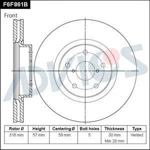 ADVICS F6F861B Диск торм.перед.вент.