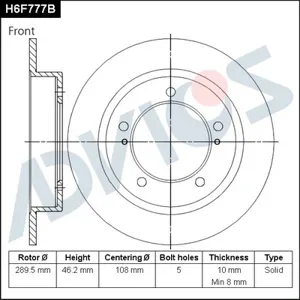 ADVICS H6F777B Диск торм.перед.