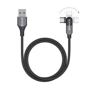 AIRLINE ACHM29 Кабель USB - Type-C 1м, с поворот. коннектором, черный нейлоновый (ACH-M-29)