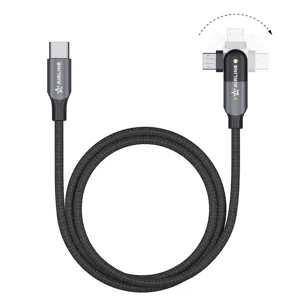 AIRLINE ACHM32 Кабель Type C - microUSB 1м, с поворот. коннектором, черный нейлоновый (ACH-M-32)
