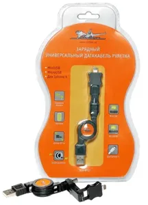 AIRLINE ACHR07 Зарядный универсальный датакабель рулетка miniUSB/microUSB/для IPhone 5  ()