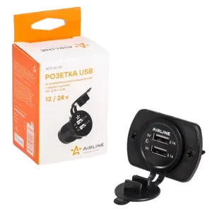AIRLINE ACS2U02 Розетка USB встраиваемая влагозащ. с 2 портами (5В  2.1А + 2.1А) (ACS-2U-02)