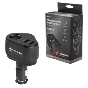 AIRLINE AEBD070 Разветвитель прикуривателя 1 гнездо + 2xUSB 2.4A+2.4A PRO (AEBD070)