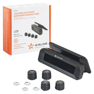 AIRLINE AEBJ002 Система контроля давл. в шинах TPMS. 4 внеш. датчика. дисплей на лоб. стекло. солнеч. панель