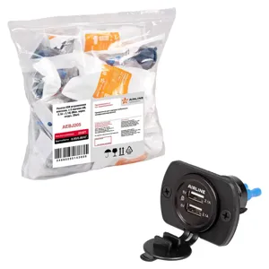 AIRLINE AEBJ205 Розетка USB встраиваемая влагозащ. с 2 портами (5В  2.1А + 2.1А) (В пакете) (AEBJ205)