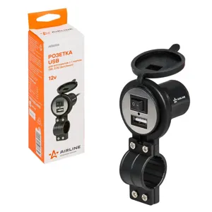 AIRLINE AEBJ206 Розетка USB для мотоциклов с 1 портом (5В  2.1А) (вкл/выкл) (AEBJ206)