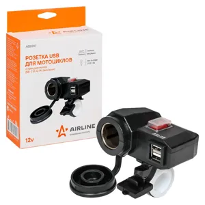 AIRLINE AEBJ207 Розетка USB для мотоциклов с прикуривателем (5В, 2.1А+2.1А) (вкл/выкл) (AEBJ207)