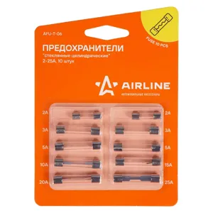AIRLINE AFUT06 Предохранители стеклянные цилиндрические в блистере (10 шт. 2-25А)