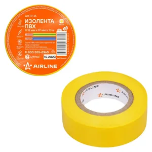 AIRLINE AITP16 Изолента ПВХ  желтая  19 мм*10 м (AIT-P-16)