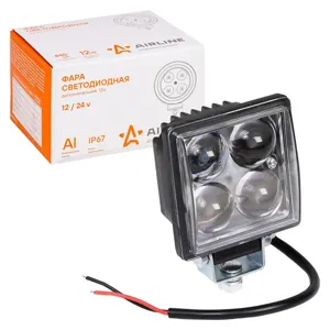 AIRLINE ALED001 Фара светодиод. квадратная  4LED  дальний свет (4D линза)  12Вт  76х76х46мм  12/24В  PLUS (ALED001)