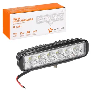 AIRLINE ALED005 Фара светодиод. прямоугольная. 6LED. ближний свет. 18Вт. 157х42х40мм. 12/24В. PLUS