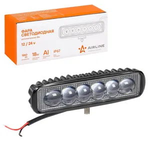 AIRLINE ALED006 Фара светодиод. прямоуг. 6LED. дальний свет (4D линза). 18Вт. 157х42х40мм. 12/24В. PLUS