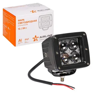 AIRLINE ALED008 Фара светодиод. квадратная. 4LED. дальний свет (4D линза). 12Вт. 82х75х75мм. 12/24В. PLUS