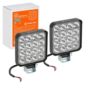 AIRLINE ALED024 Фара светодиод. квадратн. 16LED. дальн. свет. 16Вт. 83х83х22мм. 12В. кмпл. 2шт. STANDARD