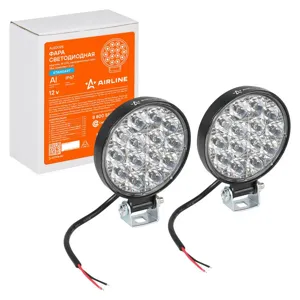 AIRLINE ALED025 Фара светодиод. круглая. 14LED. дальний свет. 14Вт. 83х83х22мм. 12В. кмпл. 2шт. STANDARD