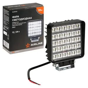 AIRLINE ALED102 Фара светодиод. квадратная. 30LED. ближний свет. 36Вт. 108х108х47мм. 12/24В. PRO