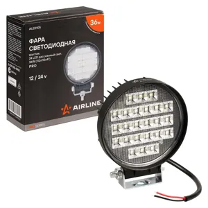 AIRLINE ALED105 Фара светодиод. круглая. 24LED. ближний свет. 36Вт. 112х112х47мм. 12/24В. PRO