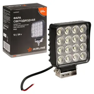 AIRLINE ALED107 Фара светодиод. квадратная. 64LED. ближний свет. 64Вт. 108х108х50мм. 12/24В. PRO