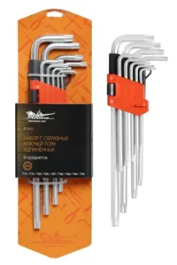 AIRLINE AT921 Набор Г-образных ключей TORX инбус с отв. удлинённых 9 предметов (Т10, Т15, Т20, Т25, Т27, Т30, Т40,