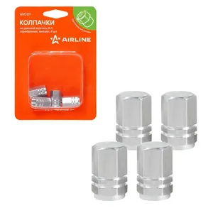 AIRLINE AVC07 Колпачки на шинный вентиль K-1, серебряные, металл, 4 шт. ()
